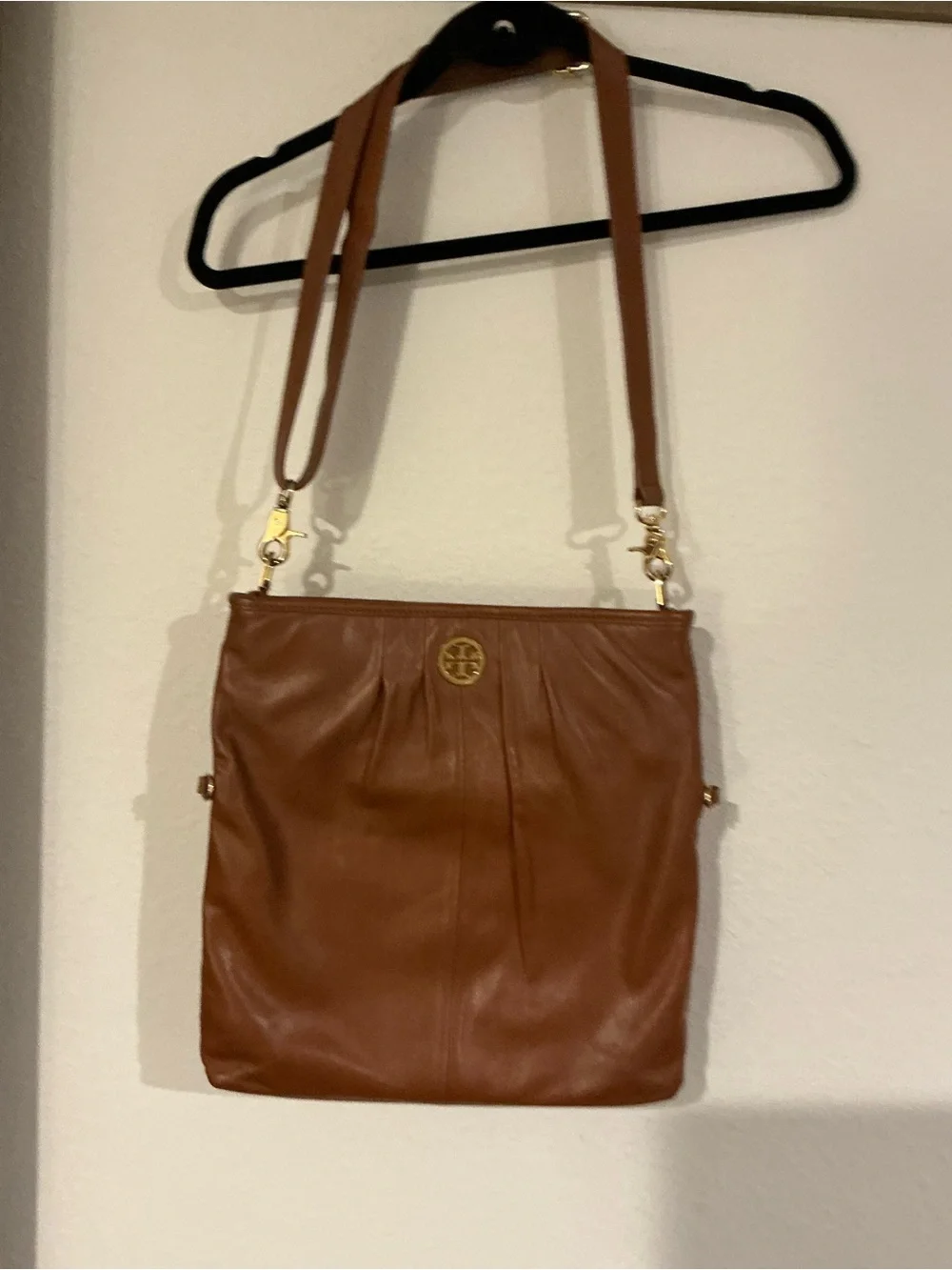 Tory Burch Cognac Leather Fold Over Crossbody Clutch Convertible Bag